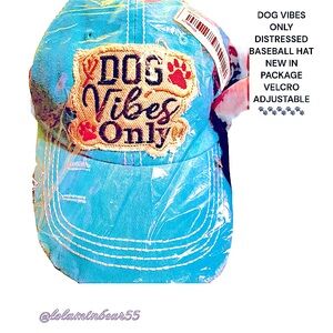 DOG VIBES ONLY DISTRESSED NEW IN PACKAGE BASEBALL HAT, VELCRO ADJUSTABLE CLOSURE